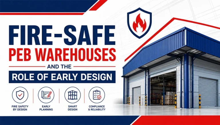 Fire-Safe PEB Warehouses with early fire safety planning for industrial building design
